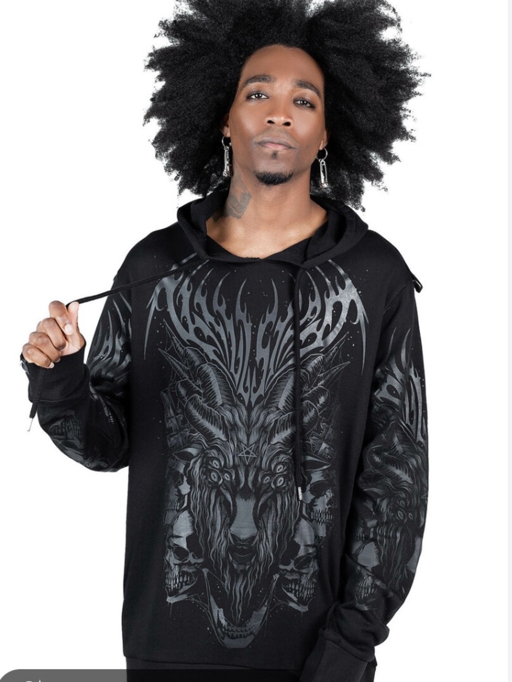 Killstar Gothic Baphomet Hoodie Black Occult Goat Skull Pullover Goth Streetwear